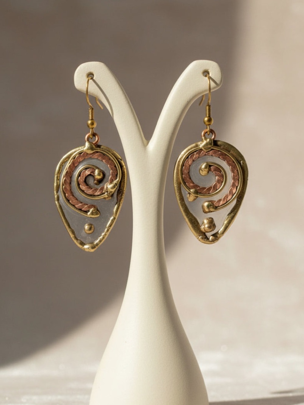 Mixed Metal Tribal Boho Spiral Drop Earrings